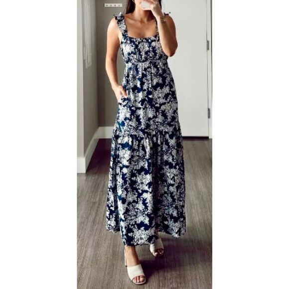 Abercrombie & Fitch Back Poplin Maxi Dress size S Navy White Floral - Picture 2 of 11